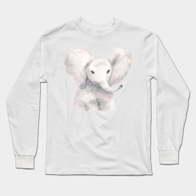 Watercolor Elephant Long Sleeve T-Shirt by White-Peony